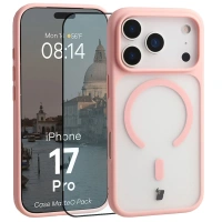 Etui z pierścieniem magnetycznym + szkło hartowane Bizon MatteO Pack do iPhone 17 Pro, przydymione-jasnoróżowe