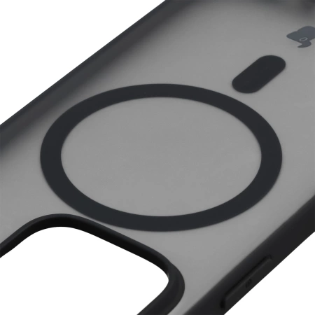 Etui z pierścieniem magnetycznym Bizon Case MatteO do iPhone 16 Pro, półprzezroczyste z czarną ramką
