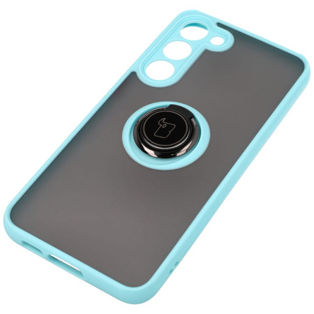 Etui z uchwytem na palec Bizon Case Hybrid Ring do Galaxy S23 Plus, przydymione z jasnoniebieską ramką