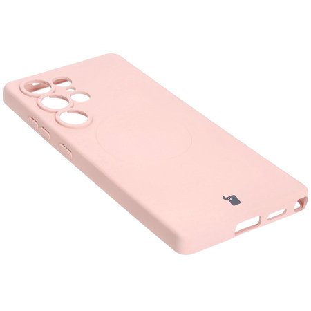 Silikonowe etui z pierścieniem magnetycznym Bizon Case Silicone Magnetic do Galaxy S25 Ultra, jasnoróżowe