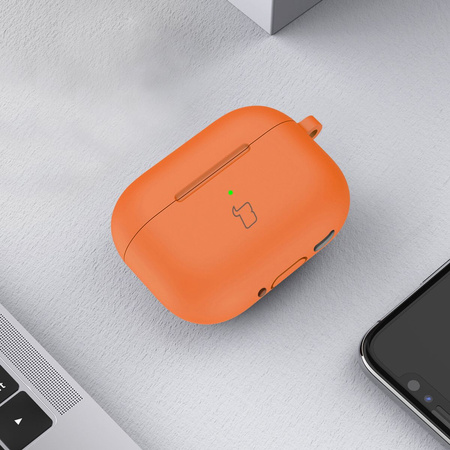 Silikonowe etui z karabińczykiem Bizon Case Headphone Silicone do AirPods 4, pomarańczowe
