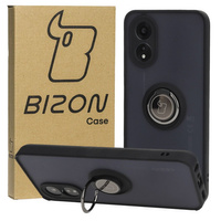 Etui z uchwytem na palec Bizon Case Hybrid Ring do Oppo A38 4G, przydymione z czarną ramką