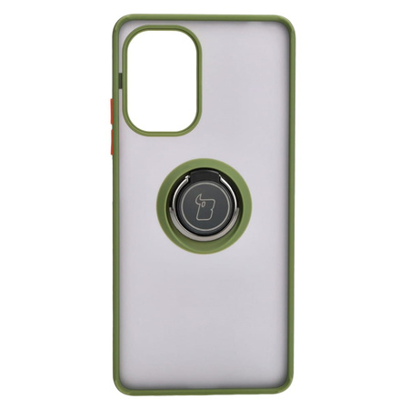 Etui z uchwytem na palec Bizon Case Hybrid Ring do Xiaomi Poco F5, przydymione z zieloną ramką