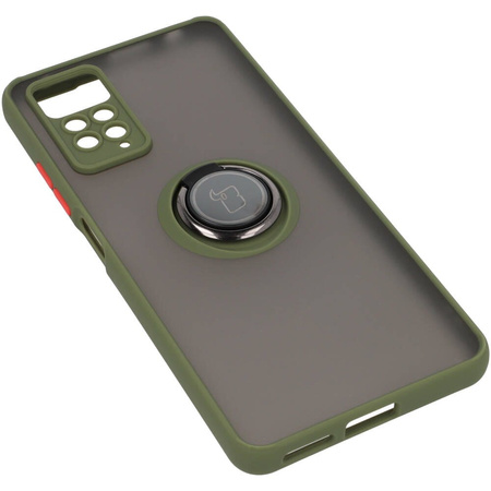 Etui z uchwytem na palec Bizon Case Hybrid Ring do Xiaomi Redmi Note 11 Pro / Pro 5G, przydymione z zieloną ramką