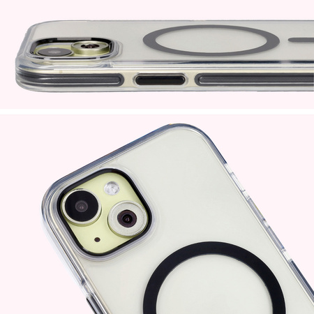 Etui z pierścieniem magnetycznym Bizon Case Marco do iPhone 15, przezroczyste z czarną ramką