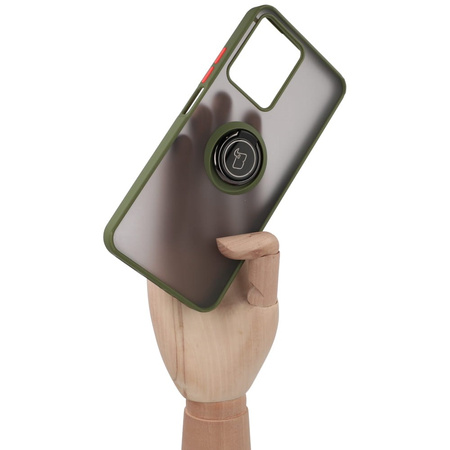 Etui z uchwytem na palec Bizon Case Hybrid Ring do Realme C33 / C30 / Narzo 50i Prime, przydymione z zieloną ramką