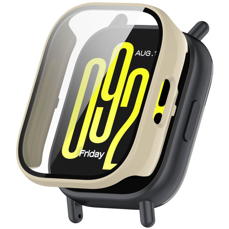 Etui ze szkłem do zegarka Bizon Case+Glass Watch do Xiaomi Redmi Watch 5 Active, beżowe