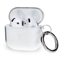 Elastyczne etui z karabińczykiem Bizon Case Headphone Clear do AirPods 4 przezroczysto-brokatowe