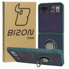 Etui z uchwytem na palec Bizon Case Hybrid Ring do Motorola Razr 40, przydymione z ciemnozieloną ramką