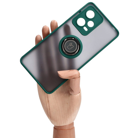Etui z uchwytem na palec Bizon Case Hybrid Ring do Xiaomi Redmi Note 12 Pro 5G, przydymione z ciemnozieloną ramką
