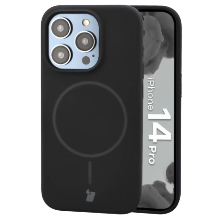 Silikonowe etui z pierścieniem magnetycznym Bizon Soft Case Magnetic do iPhone 14 Pro, czarne
