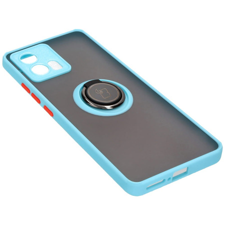 Etui z uchwytem na palec Bizon Case Hybrid Ring do Motorola Edge 30 Fusion, przydymione z jasnoniebieską ramką