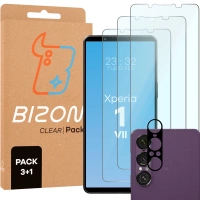 3x Szkło hartowane + szybka na aparat Bizon Glass Clear Pack do Sony Xperia 1 VII