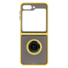 Etui z uchwytem na palec Bizon Case Hybrid Ring do Galaxy Z Flip5, przydymione z żółtą ramką