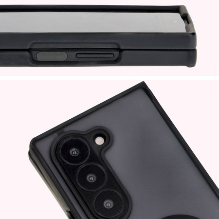 Etui z uchwytem na palec Bizon Case Hybrid Ring do Galaxy Z Fold6, przydymione z czarną ramką