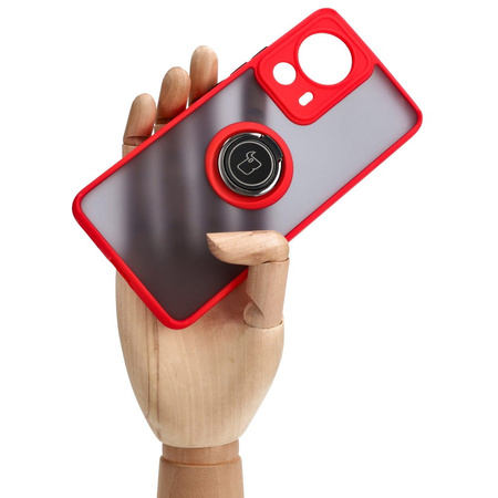 Etui z uchwytem na palec Bizon Case Hybrid Ring do Xiaomi 13 Lite, przydymione z czerwoną ramką