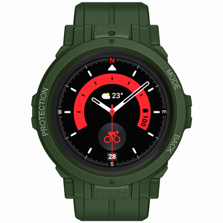 Etui z paskiem Bizon Strap + Case Watch Action Pro do Galaxy Watch 5 Pro 45 mm, ciemnozielone