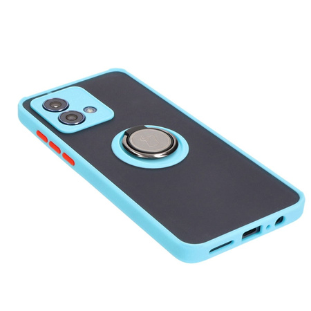 Etui z uchwytem na palec Bizon Case Hybrid Ring do Motorola Moto G84 5G, przydymione z jasnoniebieską ramką
