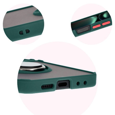 Etui z uchwytem na palec Bizon Case Hybrid Ring do Galaxy Z Flip6, przydymione z ciemnozieloną ramką