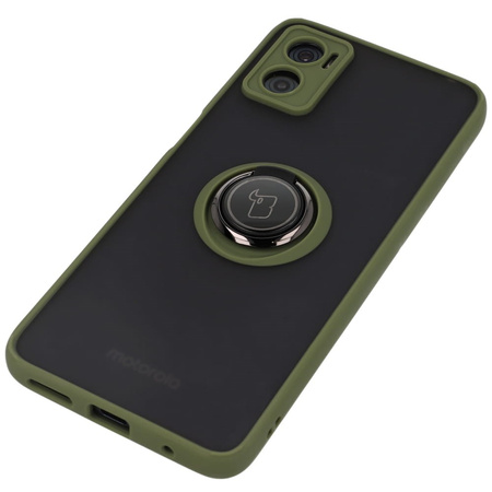 Etui z uchwytem na palec Bizon Case Hybrid Ring do Motorola Moto E22 / E22i, przydymione z zieloną ramką