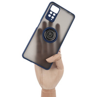 Etui z uchwytem na palec Bizon Case Hybrid Ring do Xiaomi Redmi Note 11 Pro / Pro 5G, przydymione z granatową ramką