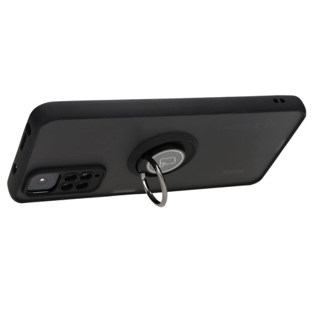 Etui z uchwytem na palec Bizon Case Hybrid Ring do Xiaomi Redmi Note 11 / 11S 4G, przydymione z czarną ramką