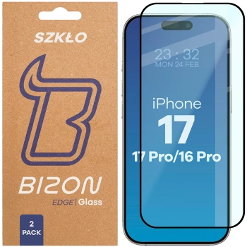 Szkło hartowane Bizon Glass Edge Duo do iPhone 17 / 17 Pro / 16 Pro, czarna ramka, 2 sztuki