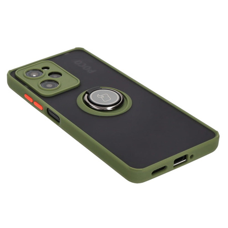 Etui z uchwytem na palec Bizon Case Hybrid Ring do Xiaomi Poco X5 Pro, przydymione z zieloną ramką