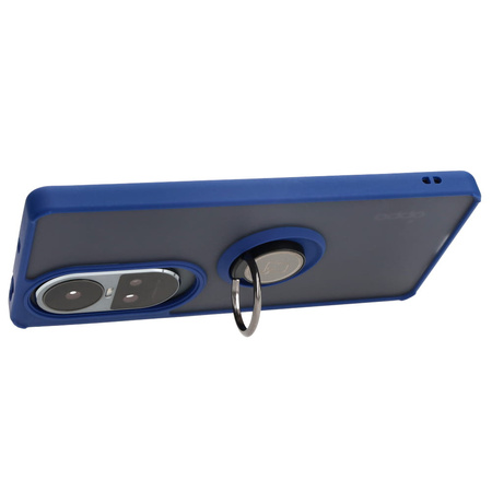 Etui z uchwytem na palec Bizon Case Hybrid Ring do Oppo Reno10 / 10 Pro, przydymione z granatową ramką