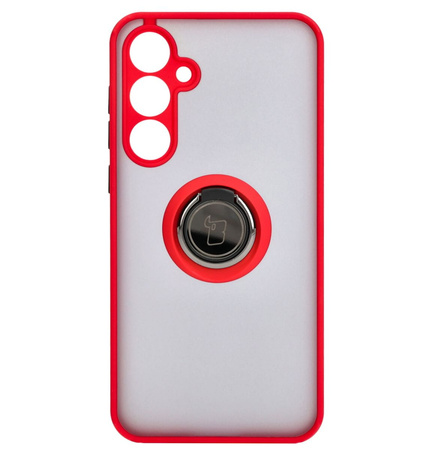 Etui z uchwytem na palec Bizon Case Hybrid Ring do Galaxy A55 5G, przydymione z czerwoną ramką