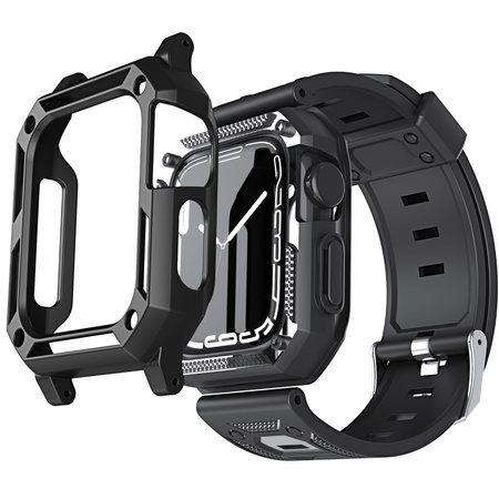 Etui z paskiem Bizon Strap + Case Watch Armor do Apple Watch 44 / 45mm, czarne