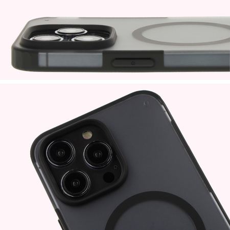 Etui z pierścieniem magnetycznym Bizon Case MatteO do iPhone 14 Pro Max, półprzezroczyste z czarną ramką