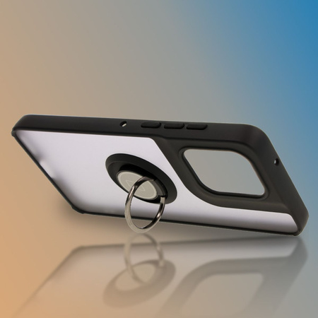 Etui z uchwytem na palec Bizon Case Hybrid Ring do Motorola Edge 50 Neo, przydymione z czarną ramką