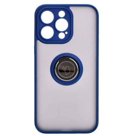 Etui z uchwytem na palec Bizon Case Hybrid Ring do iPhone 15 Pro Max, przydymione z granatową ramką