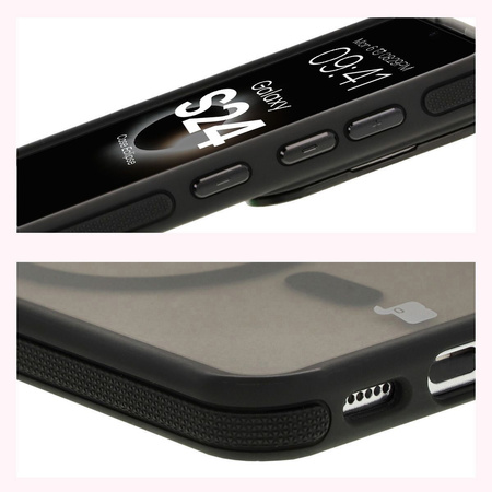 Etui z podstawką i pierścieniem magnetycznym Bizon Case Eclipse do Galaxy S24, przydymione z czarną ramką