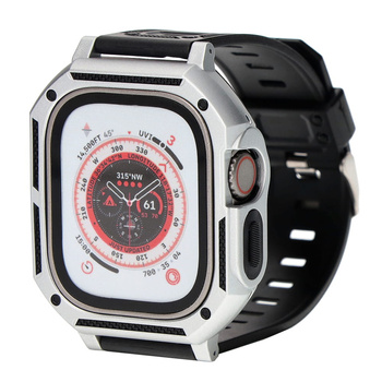 Etui z paskiem Bizon Strap + Case Watch Armor do Apple Watch Ultra 49mm, srebrne