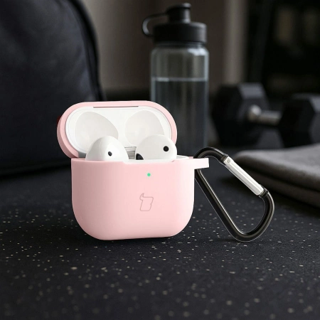 Silikonowe etui z karabińczykiem Bizon Case Headphone Silicone do AirPods 4, jasnozielone
