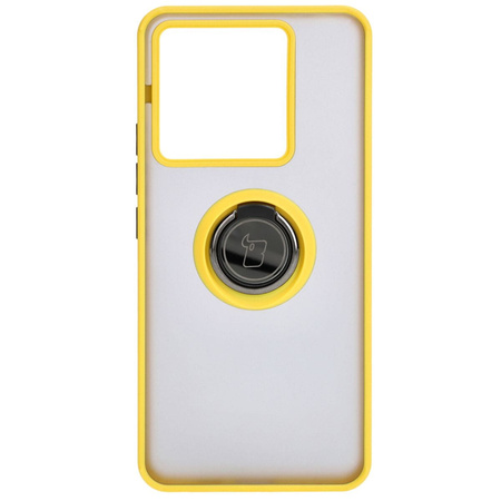 Etui z uchwytem na palec Bizon Case Hybrid Ring do Xiaomi Poco X6 / Xiaomi Redmi Note 13 Pro 5G, przydymione z żółtą ramką