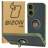 Etui z uchwytem na palec Bizon Case Hybrid Ring do Oppo A78 5G, przydymione z zieloną ramką