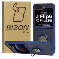 Etui z uchwytem na palec Bizon Case Hybrid Ring do Galaxy Z Flip6, przydymione z granatową ramką