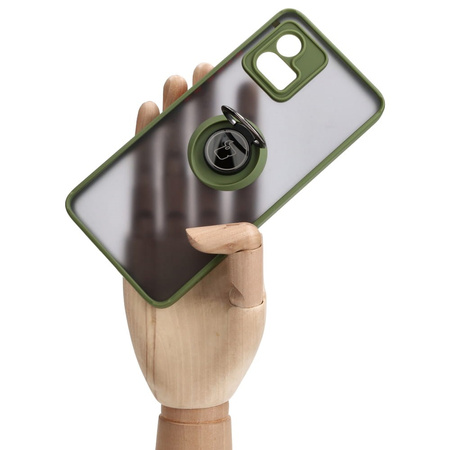 Etui z uchwytem na palec Bizon Case Hybrid Ring do Motorola Moto G72, przydymione z zieloną ramką