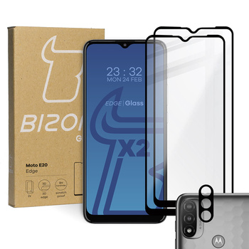 Szkło hartowane Bizon Glass Edge - 2 sztuki + ochrona na obiektyw, Moto E20