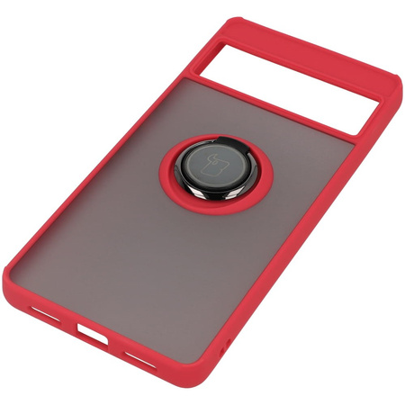 Etui z uchwytem na palec Bizon Case Hybrid Ring do Google Pixel 7 Pro, przydymione z czerwoną ramką