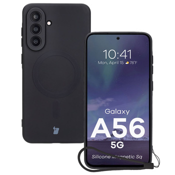 Silikonowe etui z pierścieniem magnetycznym Bizon Case Silicone Magnetic Sq do Galaxy A56 5G, czarne