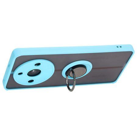Etui z uchwytem na palec Bizon Case Hybrid Ring do Realme 11 Pro / 11 Pro+, przydymione z jasnoniebieską ramką