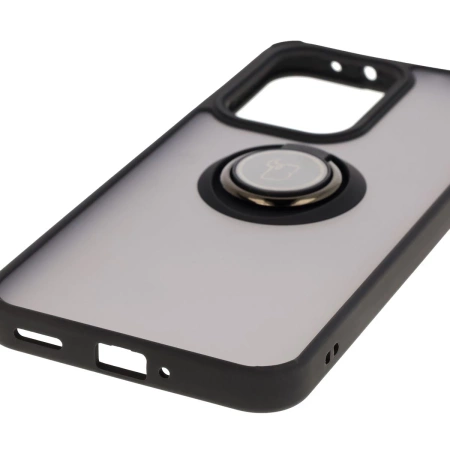 Etui z uchwytem na palec Bizon Case Hybrid Ring do Oppo Reno13 Pro, przydymione z czarną ramką