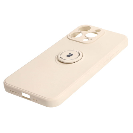 Etui Bizon Case Silicone Ring Sq do iPhone 15 Pro Max, beżowe