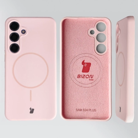 Silikonowe etui z pierścieniem magnetycznym Bizon Soft Case Magnetic do Galaxy S24 Plus, jasnoróżowe