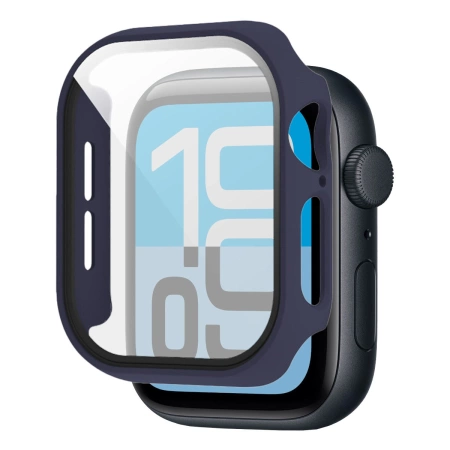 Etui ze szkłem do zegarka Bizon Case Watch Adamo do Apple Watch SE 3 / SE 2 / SE / 6 / 5 / 4 (40 mm), matowe granatowe