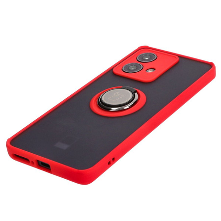 Etui z uchwytem na palec Bizon Case Hybrid Ring do Motorola Edge 40 Neo, przydymione z czerwoną ramką
